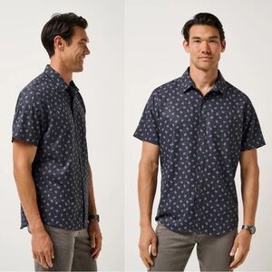 Travis Mathew Techwoven Grey Wind Button Up Short Sleeve Shirt Floral Large